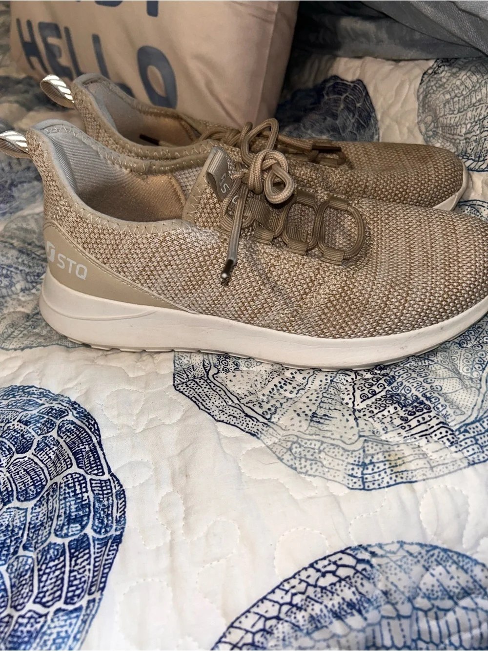 Casual Knit Lace-Up Sneakers in Beige - Women